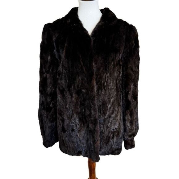 PD Furs Mink Fur Coat Dark Brown Vintage Size Large - Picture 2 of 7